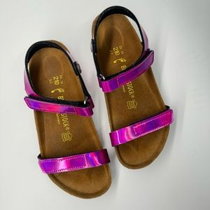 Birkenstock Rio Velcro Hot Pink Shiny Strapped Sandals